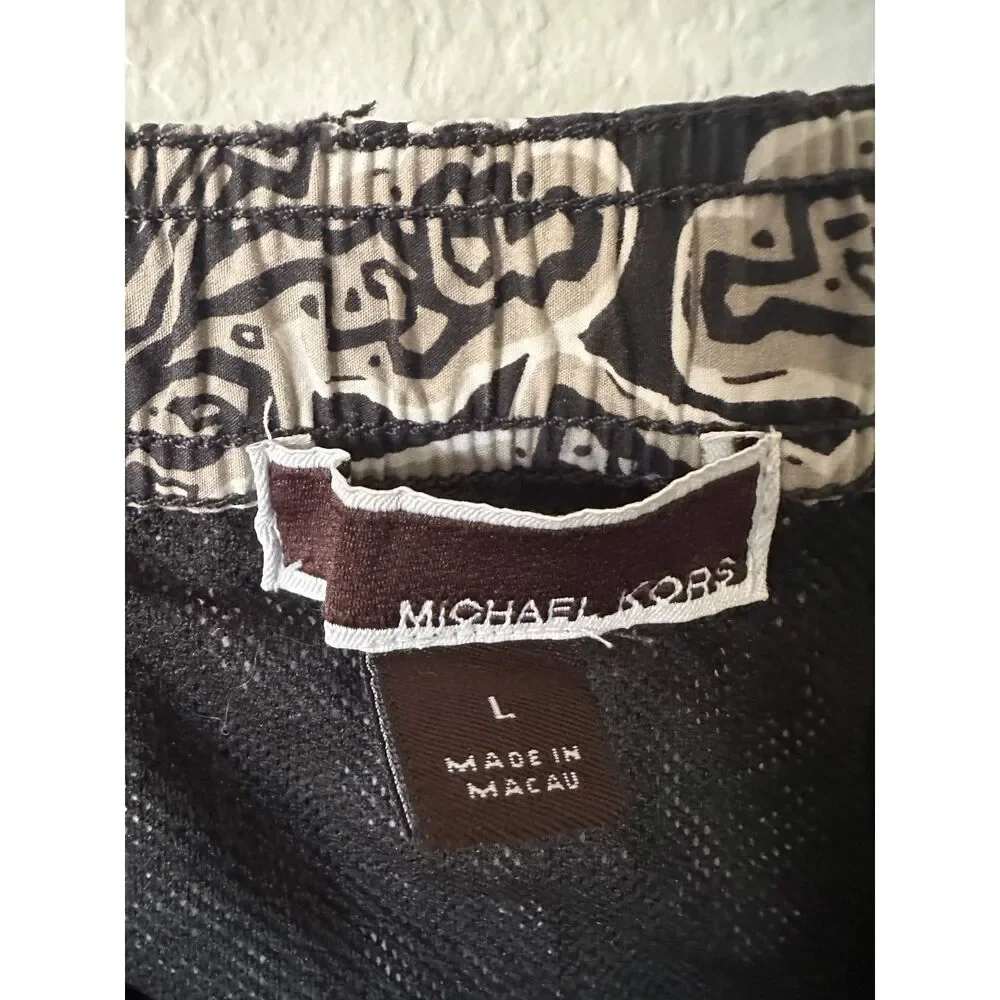 Michael Kors Men's L Dark Brown Paisley Swim Trunks 100% Cotton Mesh Lined Boho